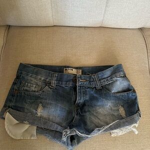 Cotton On Worn Blue Rolled Hem Denim Shorts